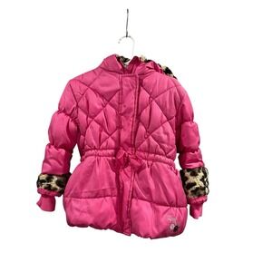 Zero Xposur Girls Pink Puffer Jacket Coat Size 4T Leopard